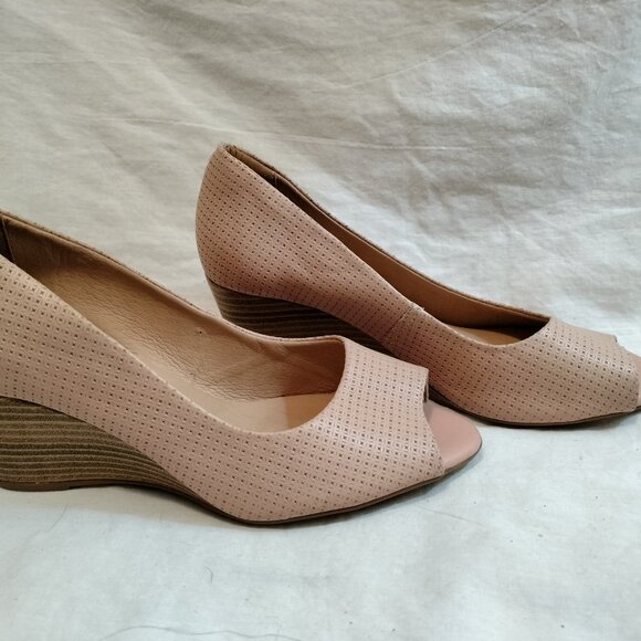 Bottero Annabela Amendoa Leather Peep Toe Wedge Heels - Picture 3 of 10